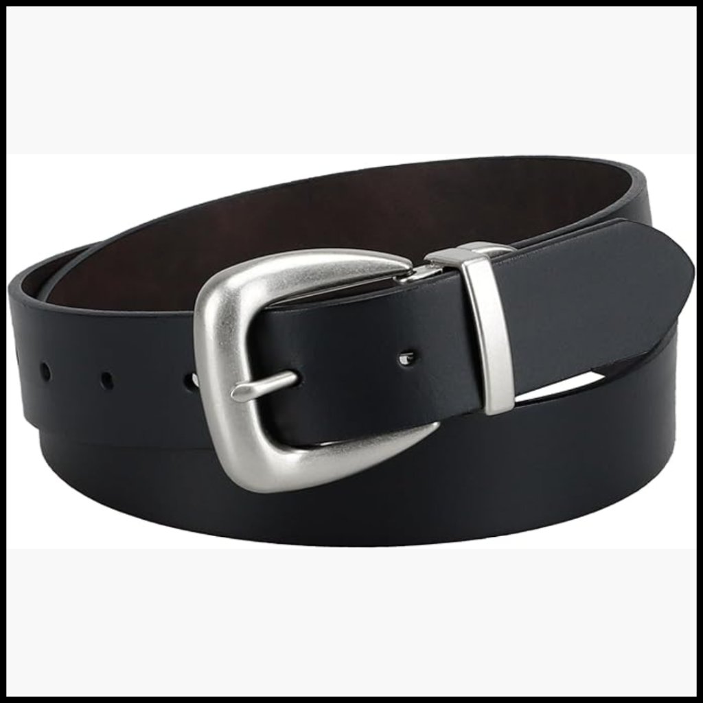 Reversible Leather And Pu Belt With Western Buckle, Adjustable Fit